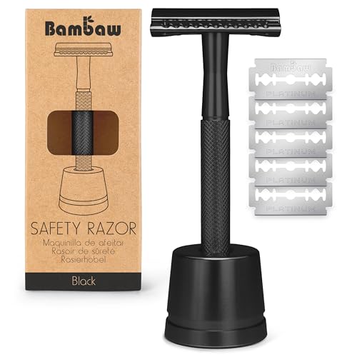 Bambaw Double Edge Safety Razor with 5 Safety Razor Blades, Single Blade Razor for Men with Razor...