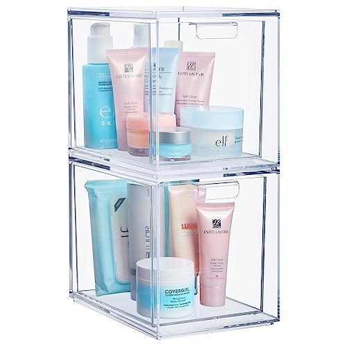 STORi Audrey Stackable Bin Clear Plastic Organizer Drawers | 2 Piece Set | Organize Cosmetics and...