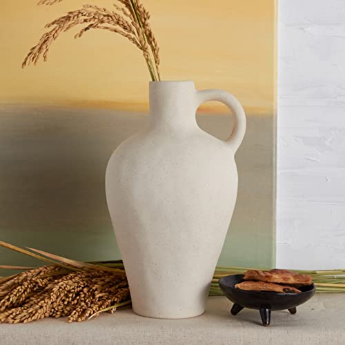 Ceramic White Vase BlossoME 10' Height Decor for Home,Stoneware Living Room Centerpiece Jug,Rustic...