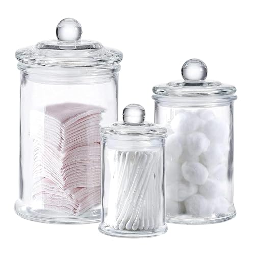 Whole Housewares - Set of 3 Bathroom Canisters - Storage Container Jars - Premium Glass Apothecary...