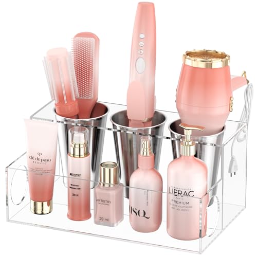 NIUBEE Hair Tool Organizer, Clear Acrylic Hair Dryer and Styling Organizer, Bathroom Countertop Blow...