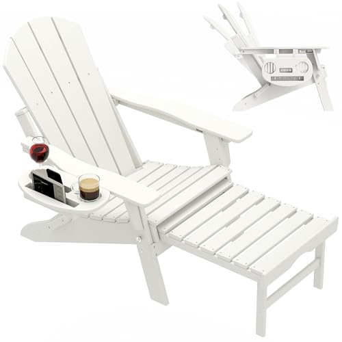 FOOWIN HDPE Adirondack Chair with Ottoman,Adjustable Backrest Adirondack Chair w/4 in 1 Cup Holder...