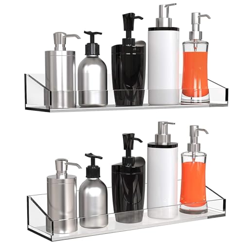 Vdomus Acrylic Bathroom Shelves, Set of 2 - 4'Dx15'Wx2.25'H Thick Wall Mounted Floating Shelves -...