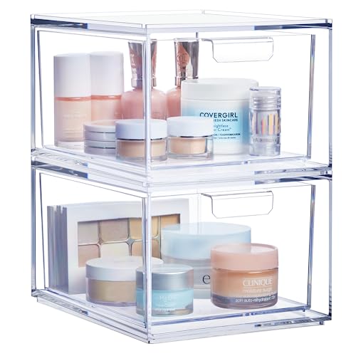 STORi Audrey Stackable Clear Bin Plastic Organizer Drawers | 2 Piece Set | Organize Cosmetics and...