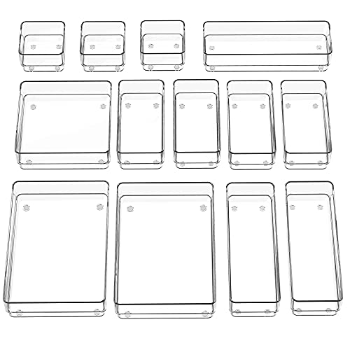 SMARTAKE 13-Piece Drawer Organizer with Non-Slip Silicone Pads, 5-Size Desk Drawer Organizer Trays...