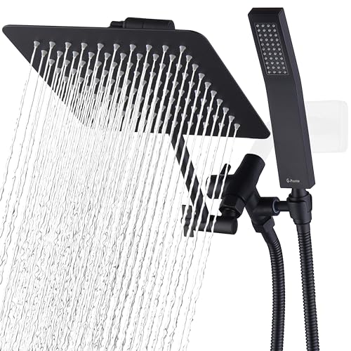 G-Promise All Metal 8' Dual Square Shower Head Combo | Rain Shower Head | Handheld Shower Wand |...