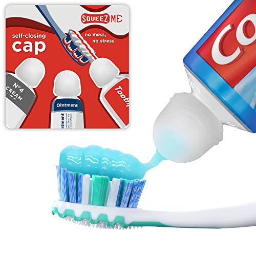 Toothpaste Caps SqueezMe by Chrome Cherry, Self-Closing Silicone Caps, Mess-Free Toothpaste...