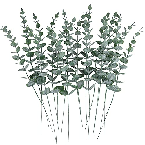 CEWOR 24pcs Eucalyptus Stems Artificial Eucalyptus Leaves Fake Greenery Branches Fake Flowers for...