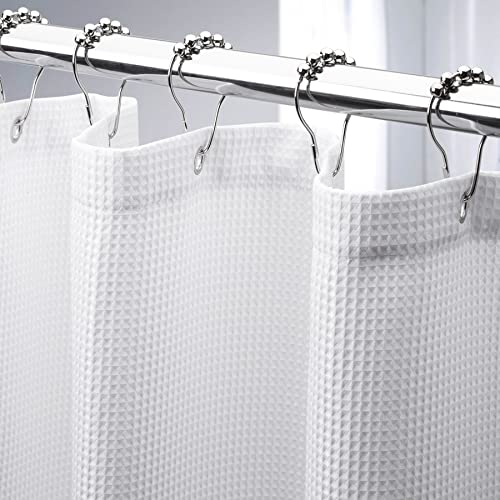 AmazerBath White Shower Curtain Fabric, Waffle Shower Curtains for Bathroom, Cloth Shower Curtain...