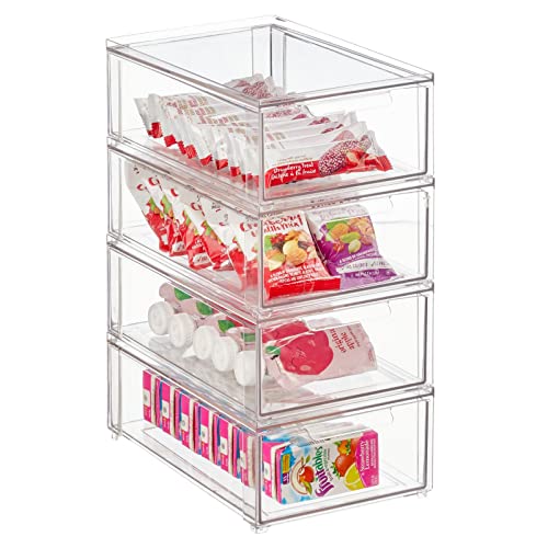 mDesign Plastic Pantry Organization and Storage Bin w/Pull Out Drawer - Shallow Stackable Kitchen...