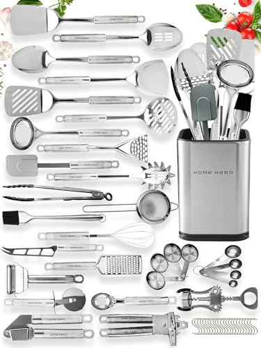 Home Hero 54 Pcs Stainless Steel Kitchen Utensils Set - Nonstick Stainless Steel Cooking Utensils...