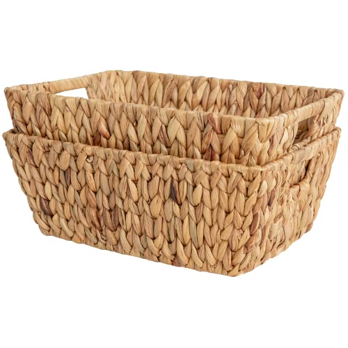 StorageWorks Water Hyacinth Storage Baskets, Large Wicker Baskets with Built-in Handles, 2 Pack