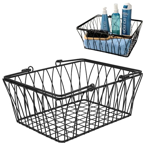 Spectrum Twist Wire Basket for Organizing (Medium, Black) - Sturdy Farmhouse Pantry Basket Storage...