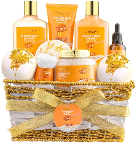 Gift Basket for Women - 10 Pc Almond Milk & Honey Beauty & Personal Care Set - Home Bath Pampering...